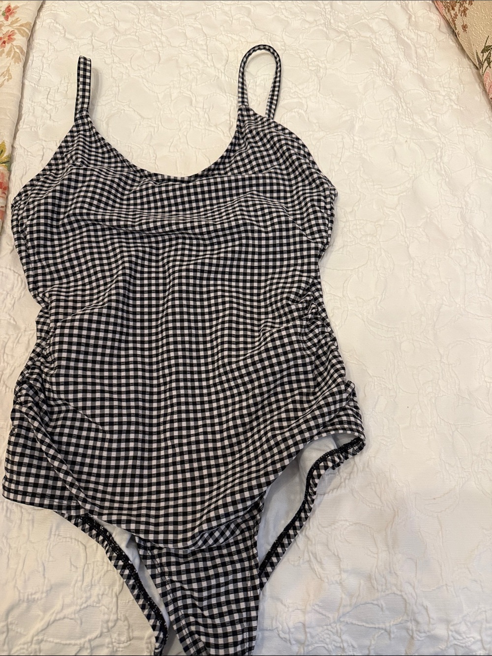 Kona Sol Black and White Gingham One-Piece Swimsuit